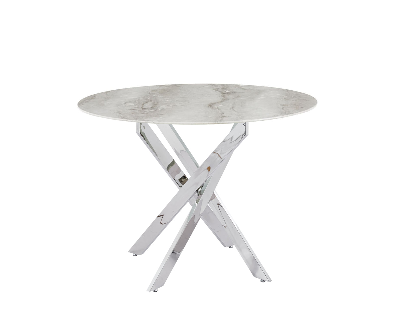 Table de repas Jessica – Pieds chrome et plateau céramique effet marbre greige 100x75 cm