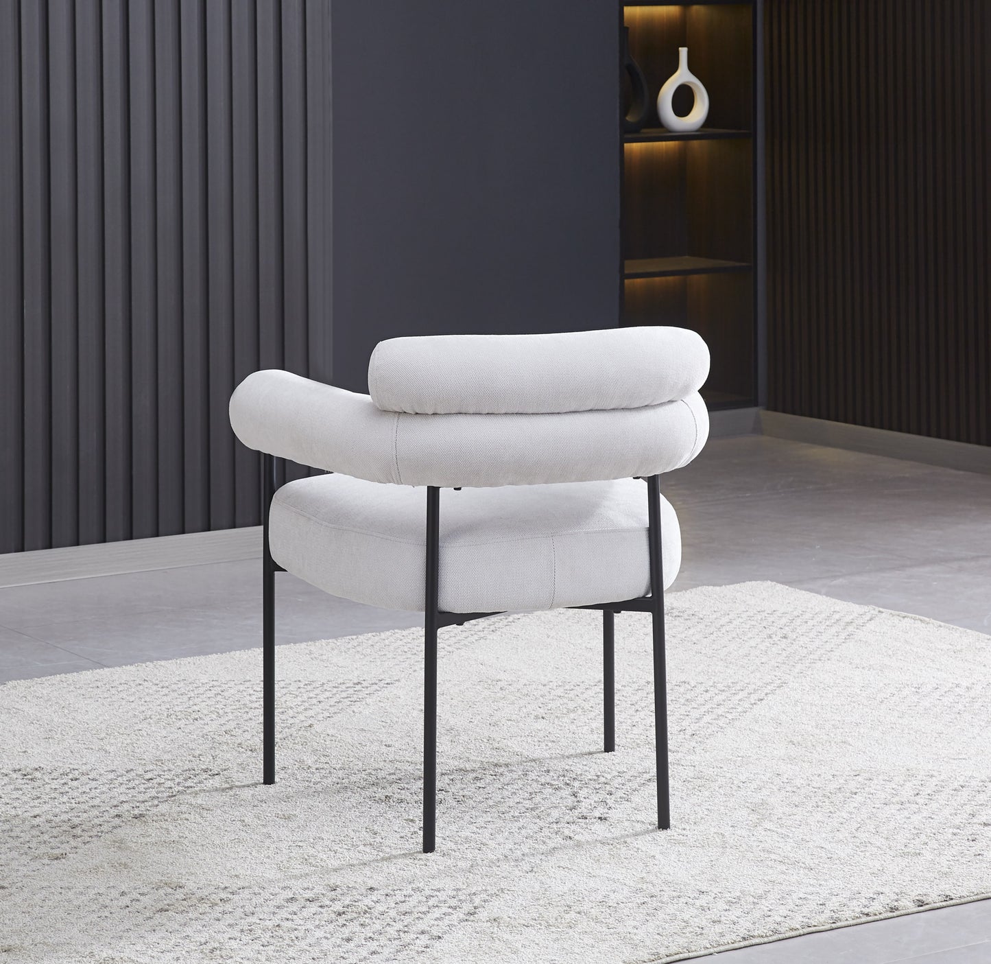 Chaise Bulle avec Accoudoirs en Tissu Serge Gris et Pieds Métal Noir – Confort et Style