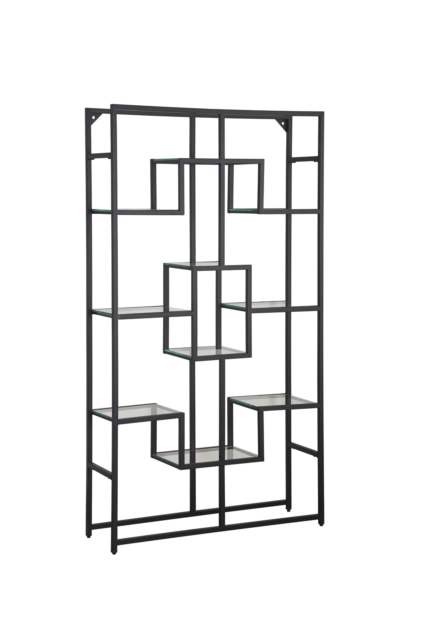 Étagère Richmont – Métal Noir & Plateaux Transparants 100x30x180 cm