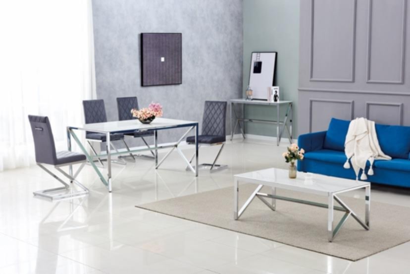 Console Majestique en Chrome avec Plateau Marbre Blanc – 120x40x78 cm