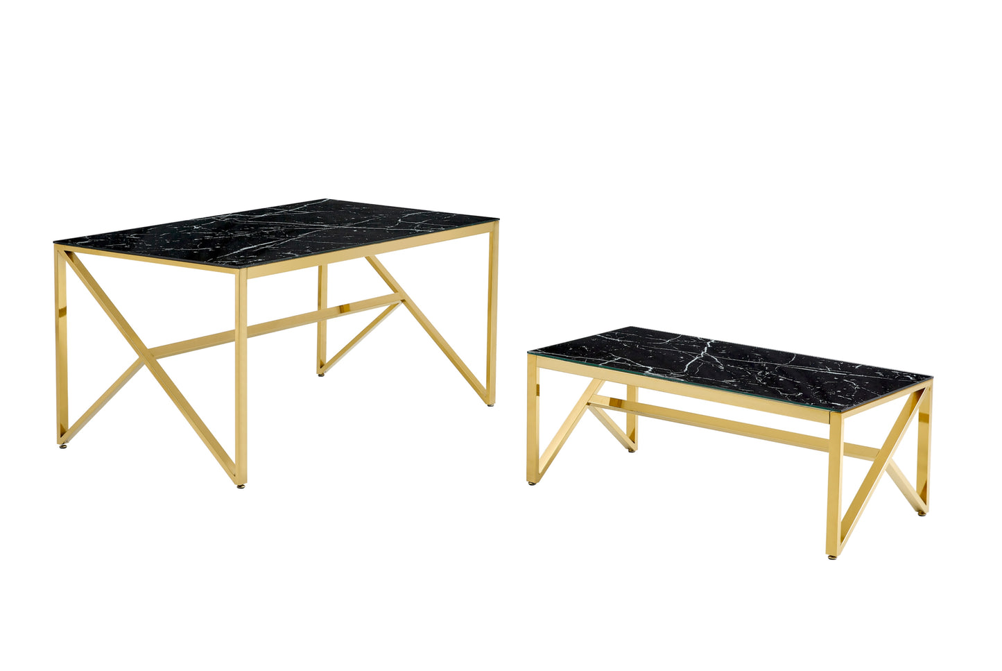 Table Basse Majestique – Pieds Gold & Plateau Verre Effet Marbre Noir 120x60x45 cm