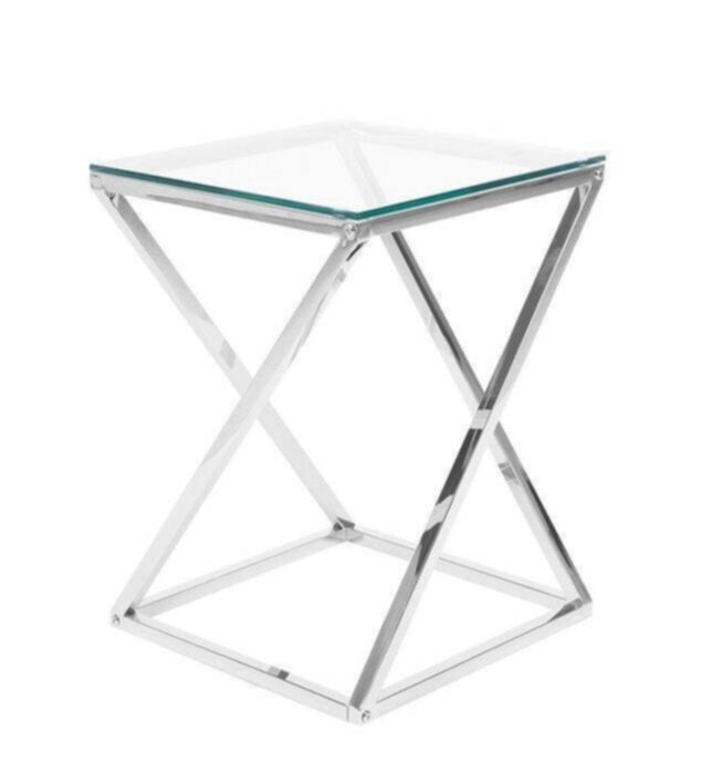 Guéridon Beverly Chrome – Plateau Transparent 40x40x55 cm