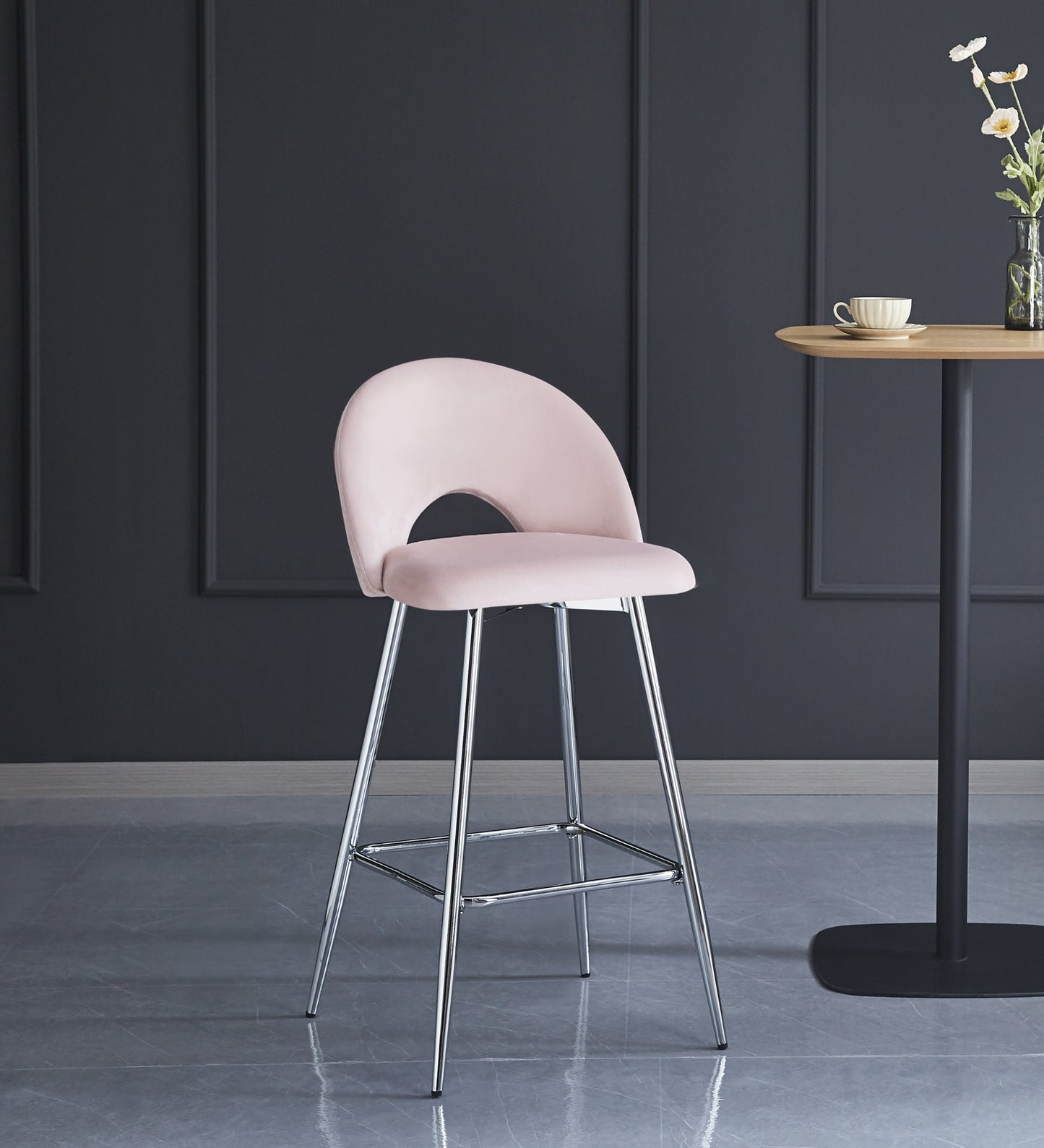 Tabouret de Bar Teddy en Velours avec Pieds Chromés – Élégance Contemporaine