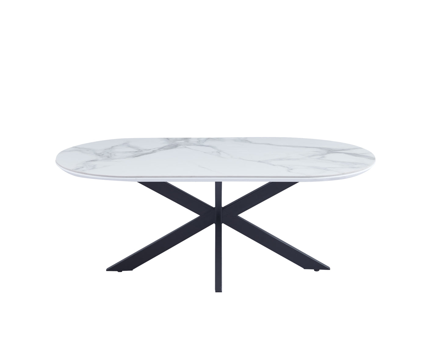 Table Basse Manon – Pied Métal Noir & Plateau Céramique Effet Marbre Blanc 120x60 cm