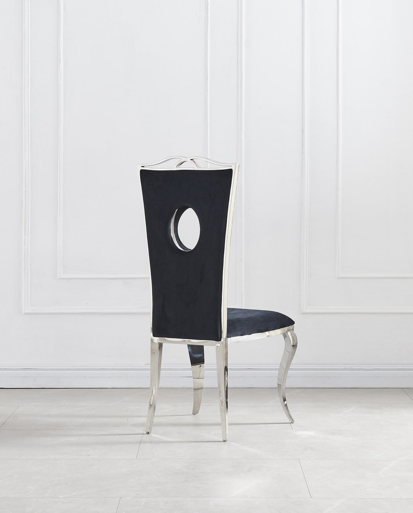 Chaise Royal en Velours Noir avec Pieds Chrome