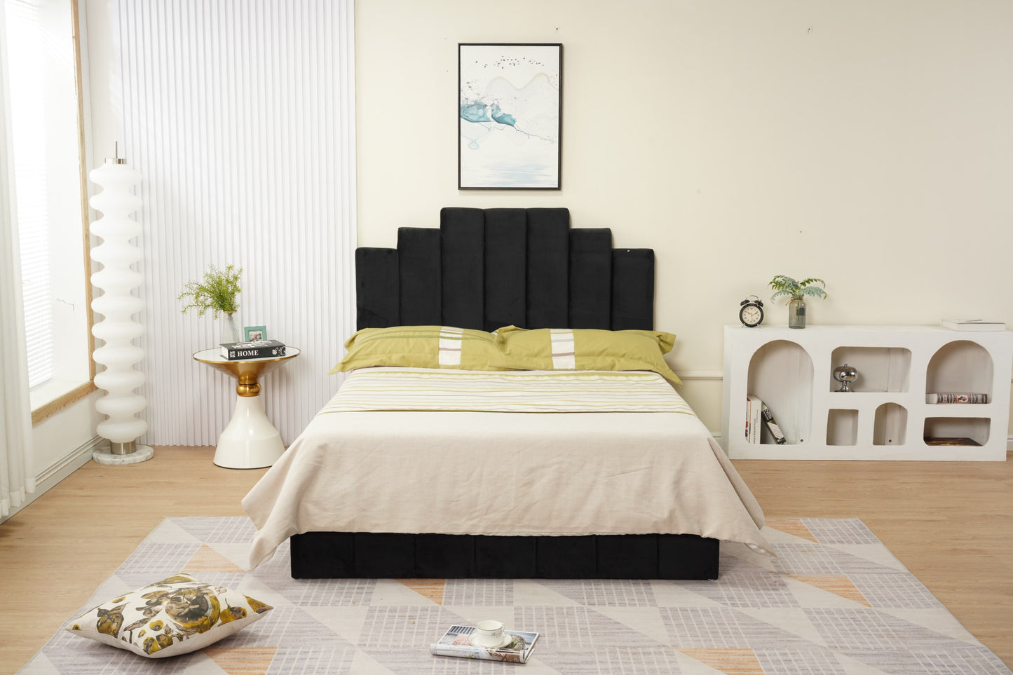 Cadre de lit Piano 160x200 cm en velours – design élégant, vendu sans sommier