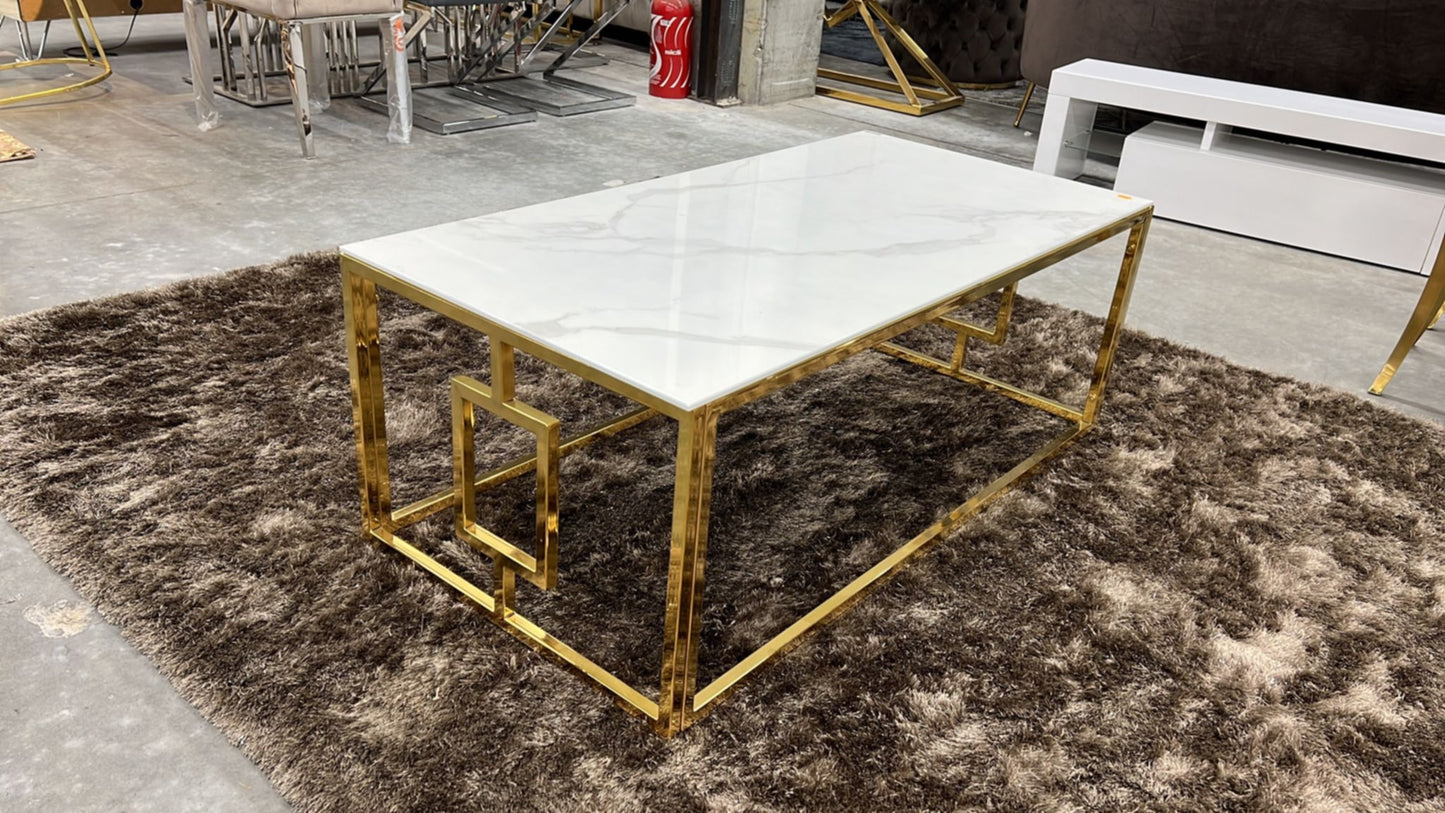 Table Basse Sophie – Gold & Marbre Blanc 120x60x45 cm