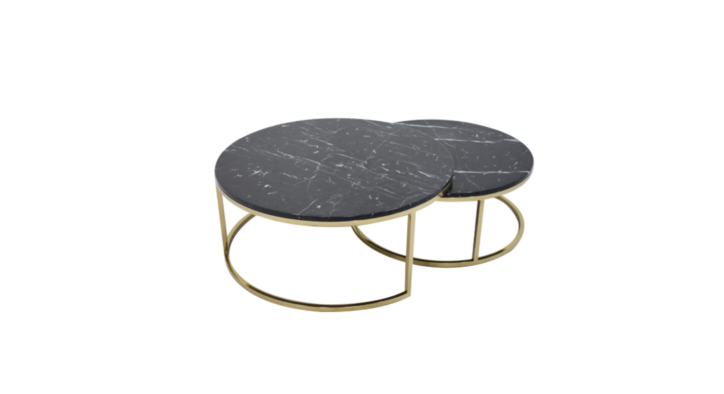 Tables Basses Gigognes Romro – Pieds Gold & Plateaux Marbre Noir 80x45 + 60x38 cm
