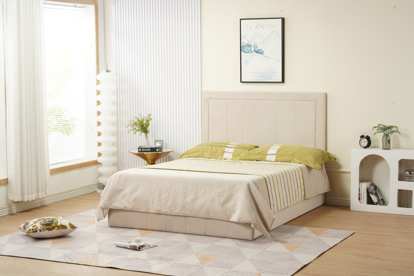 Cadre de lit Polo 160x200 cm en velours beige – vendu sans sommier