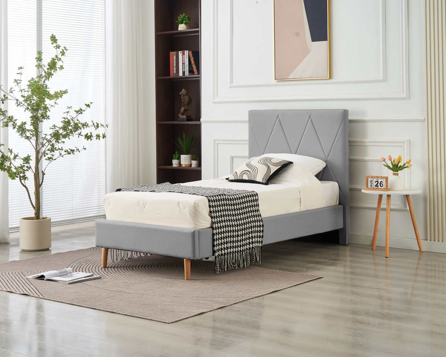 Lit Double Square – Pieds Bois 90x190 cm