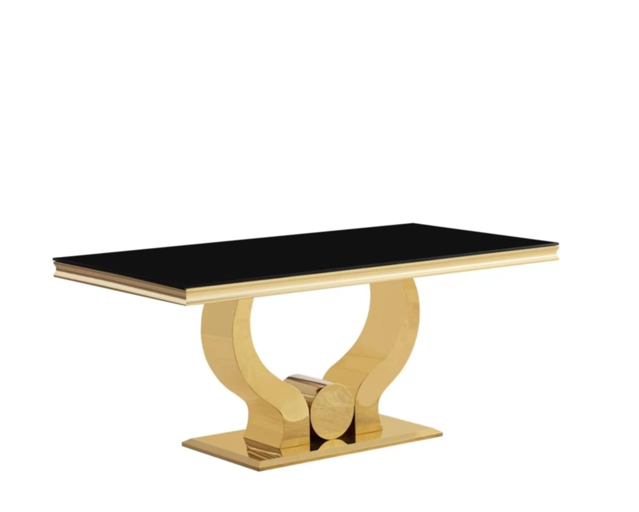 Table à manger Trofy – Pieds gold et plateau en verre noir 150x90x75 cm