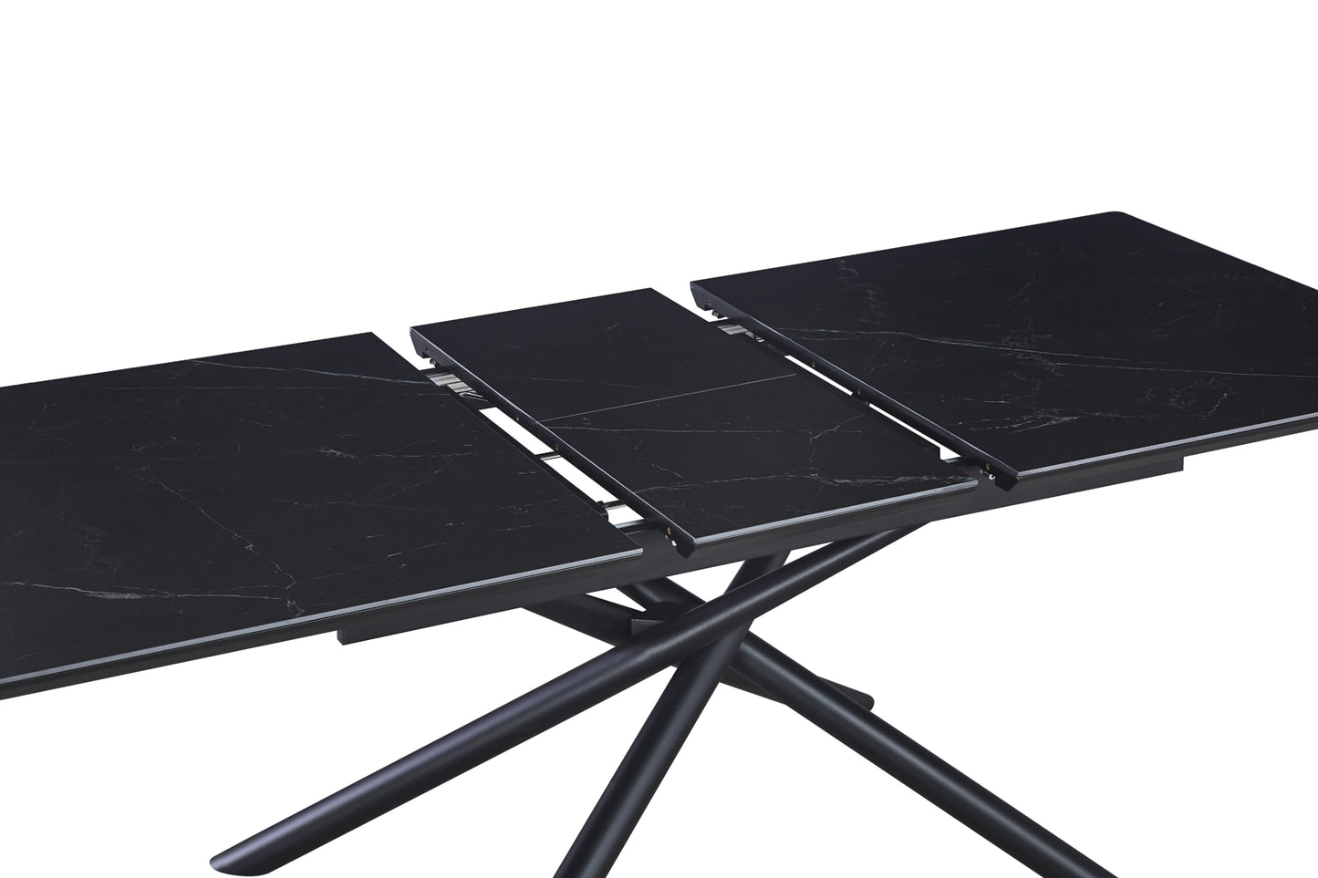 Table extensible Zephir – Pieds métal noir et plateau céramique effet marbre noir 160/200x90x75 cm
