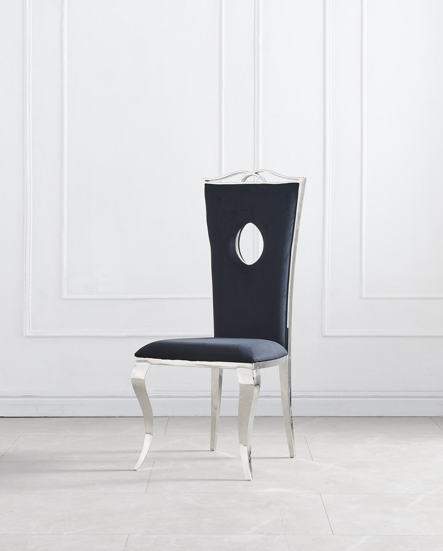 Chaise Royal en Velours Noir avec Pieds Chrome