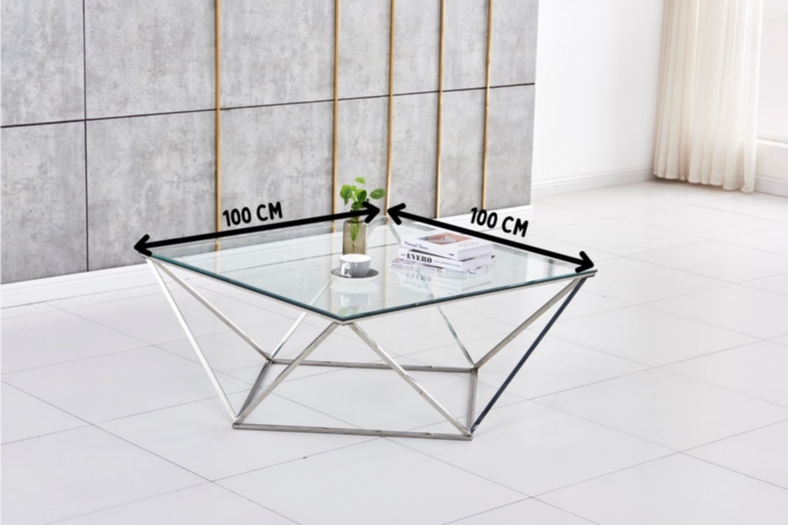 Table Basse Alina – Chrome & Plateau Transparent