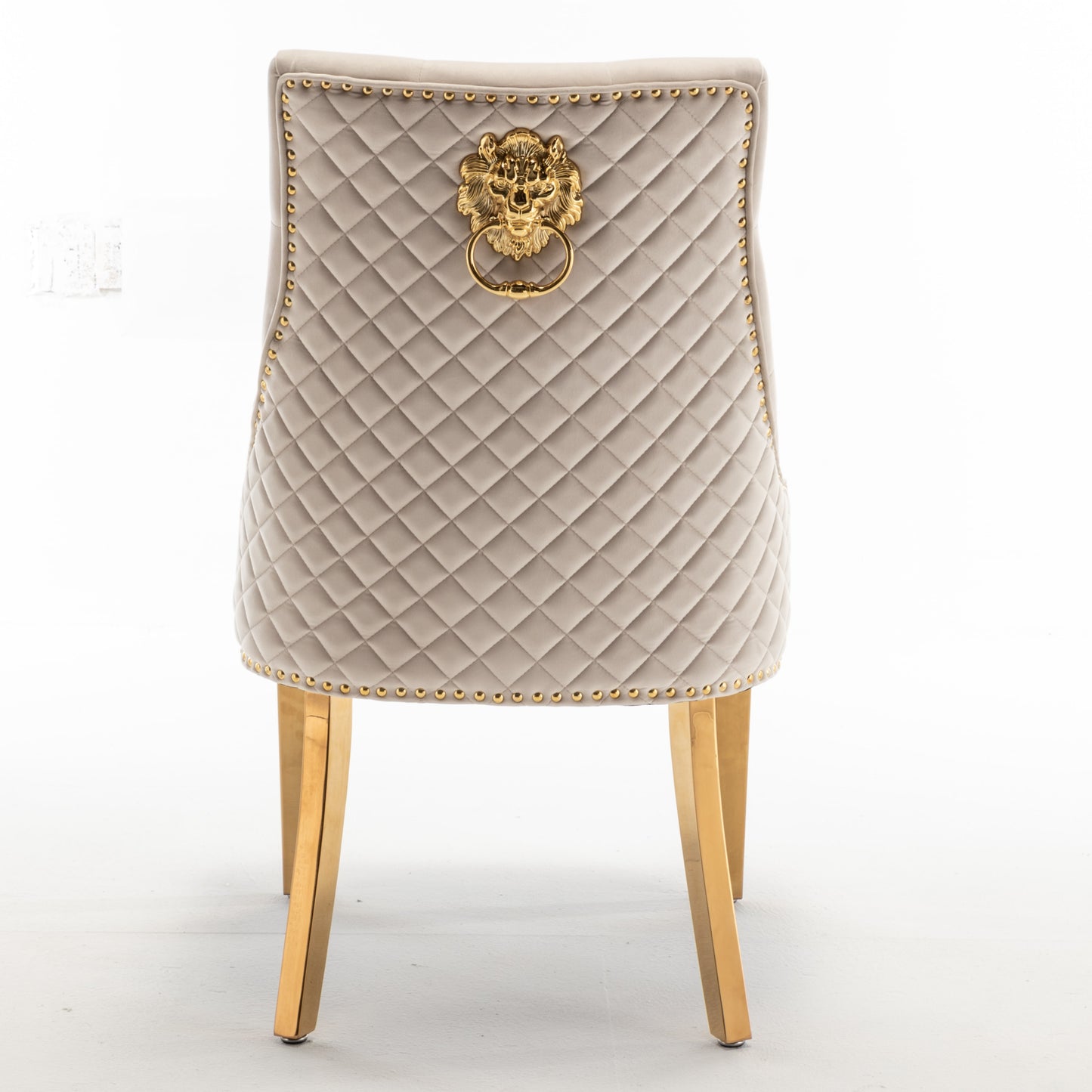 Chaise Lion Matelassée en Velours Beige avec Pieds Dorés – Élégance Prestige