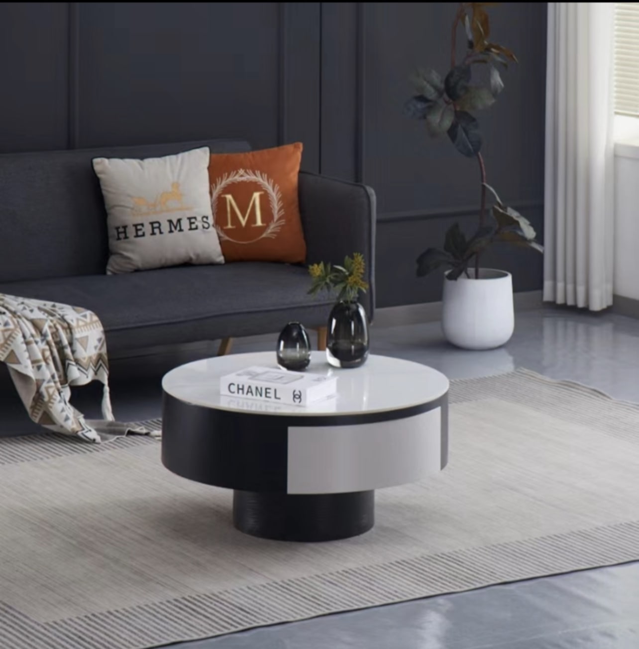 Table Basse Tornado avec Tiroir – Noir & Blanc 80x40 cm