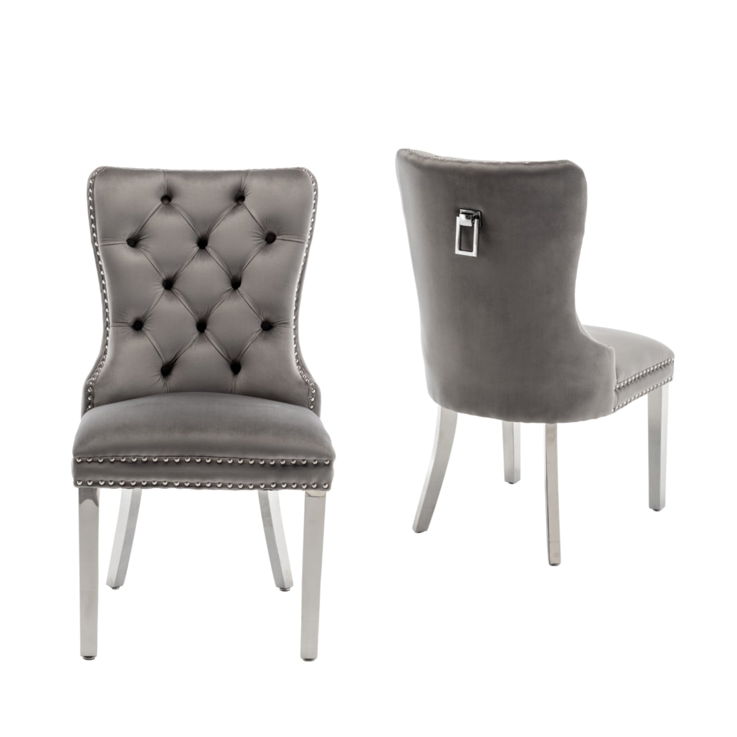 Chaise Poignée Rectangle en Velours Anthracite avec Pieds Chrome