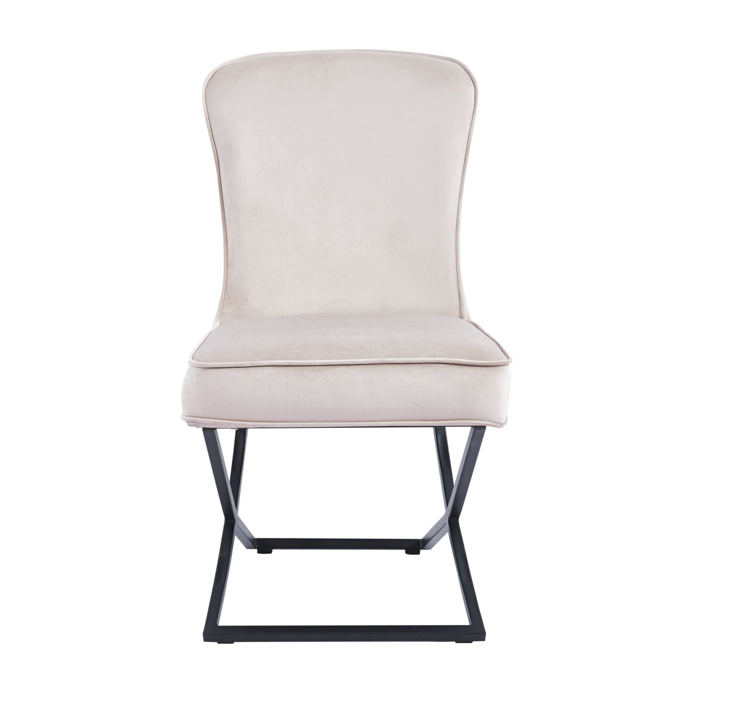 Chaise Gabrielle en Velours Beige avec Pieds Métal Noir – Confort et Élégance