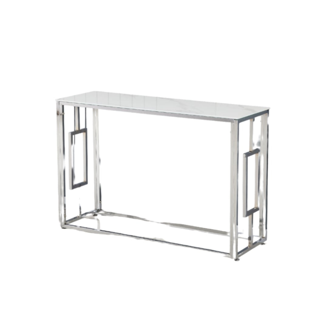 Console Sophie en Chrome et Marbre Blanc 120x40x78 cm
