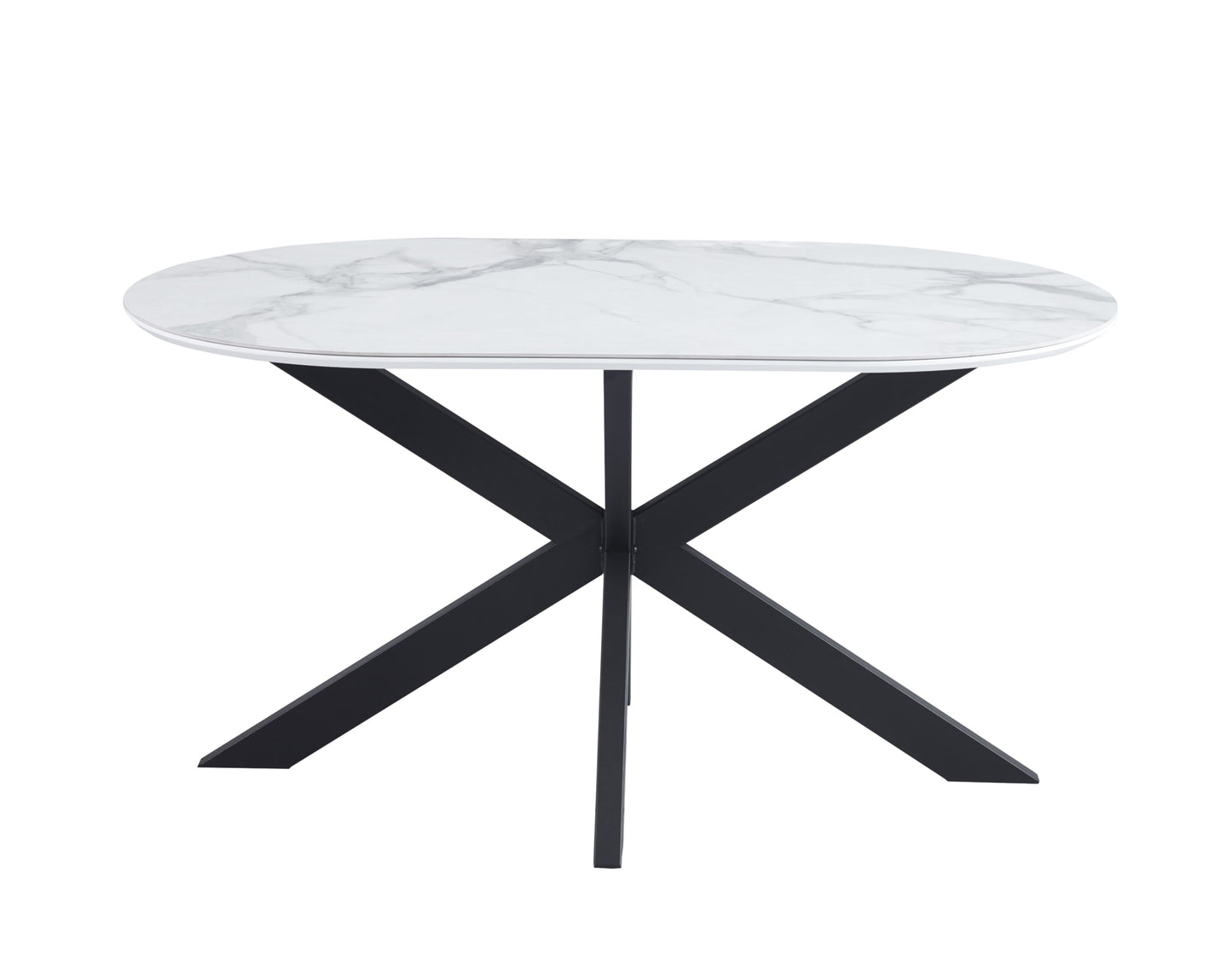 Table de repas Manon 150x90 cm – Pieds métal noir et plateau céramique effet marbre blanc