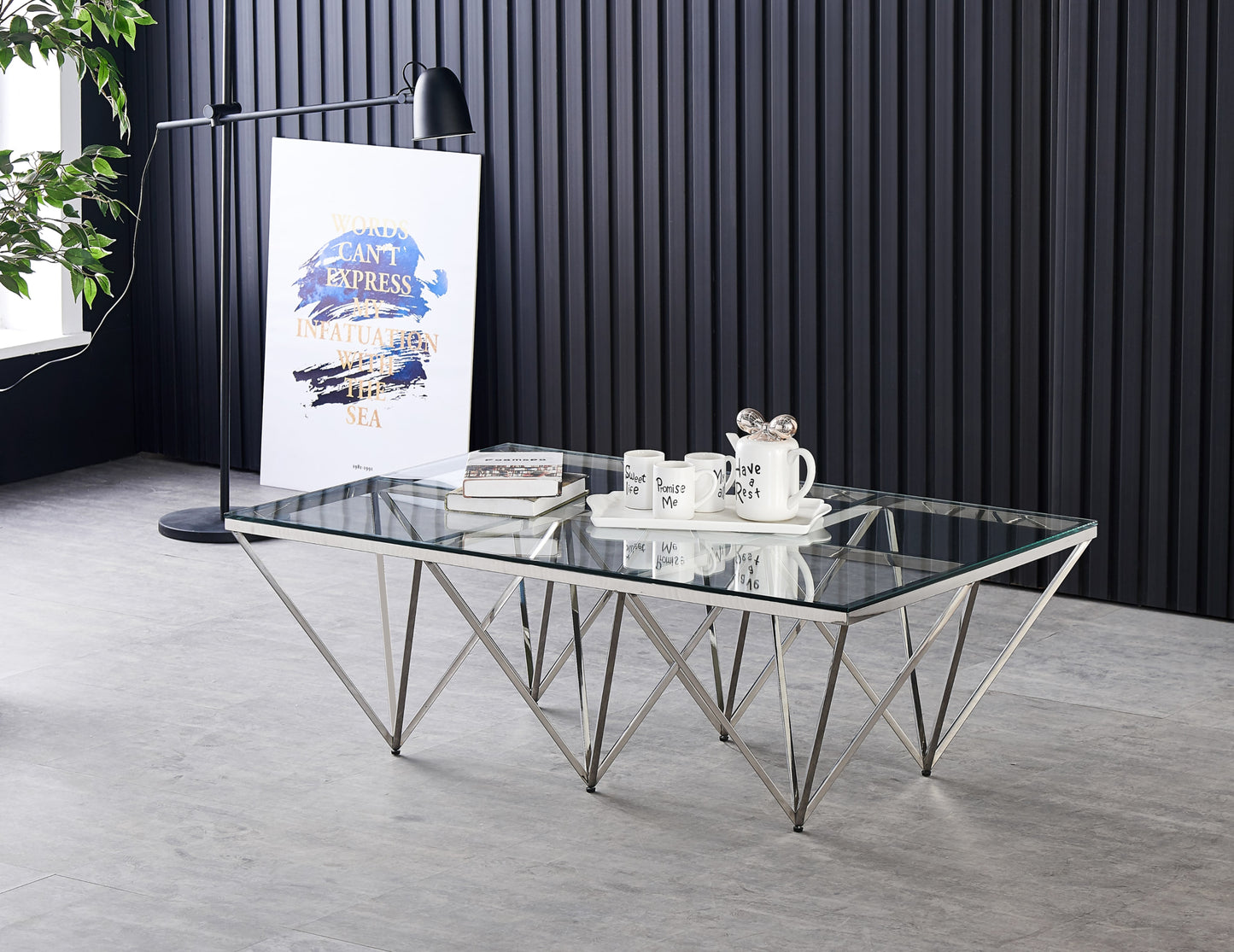 Table Basse Gize – Pieds Chrome & Plateau Transparent 130x70 cm