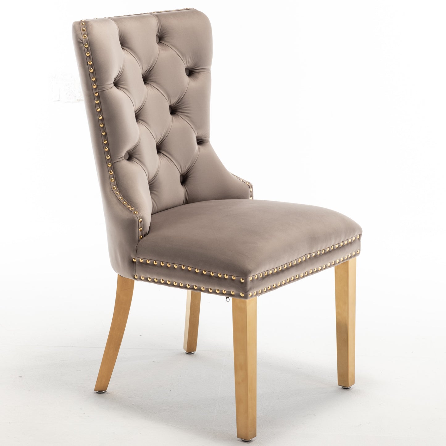 Chaise Poignée Rectangle en Velours Moka avec Pieds Dorés – Élégance et Confort