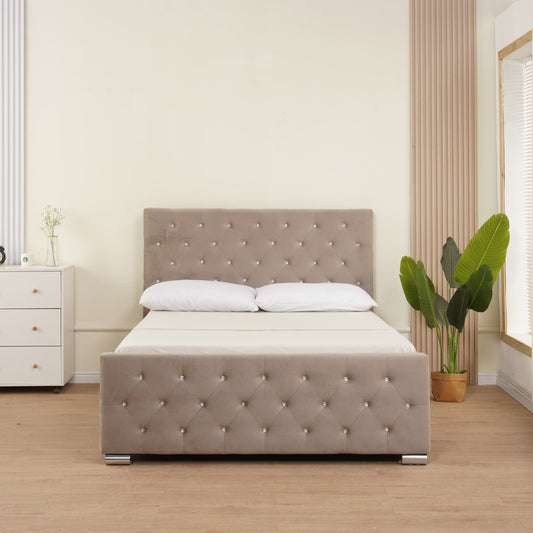 Lit Prestige capitonné en velours Moka 160x200 cm – Luxe et confort absolu