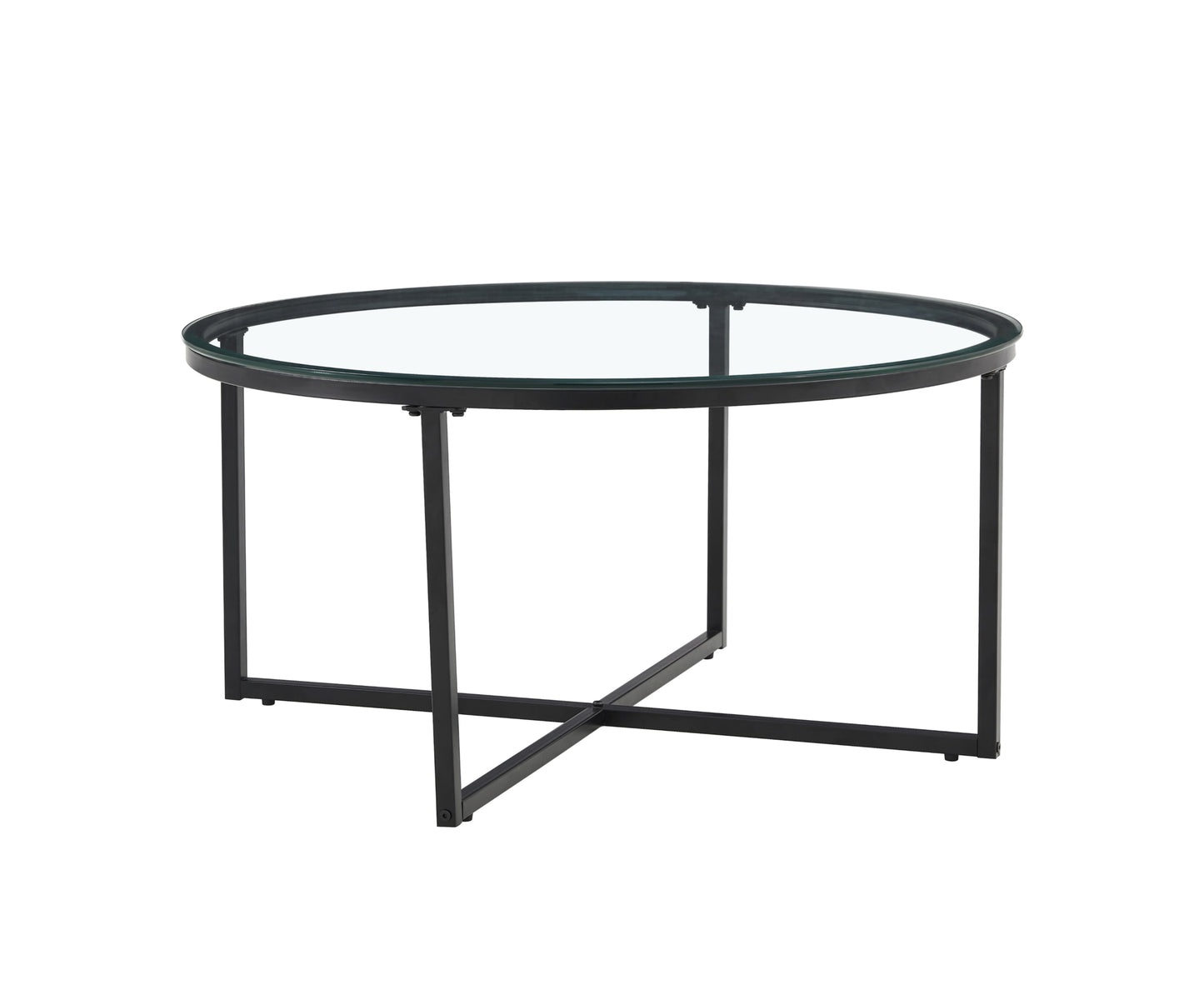 Table Basse Lorie – Pied Métal Noir & Plateau Transparent 90 cm