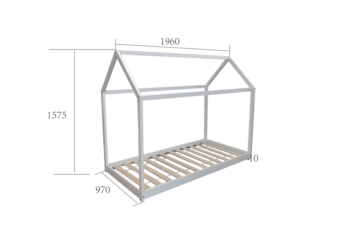 Lit cabane en bois blanc 90x190 cm – Design ludique et chaleureux