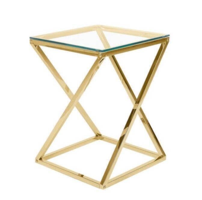 Guéridon Beverly Gold – Plateau Transparent 40x40x55 cm