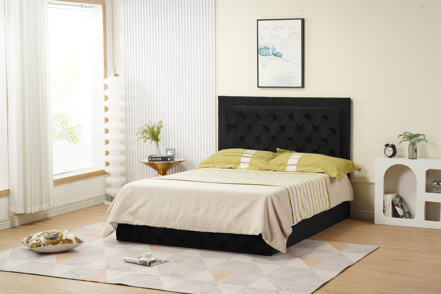 Cadre de lit Roma 140x190 cm en velours noir – vendu sans sommier
