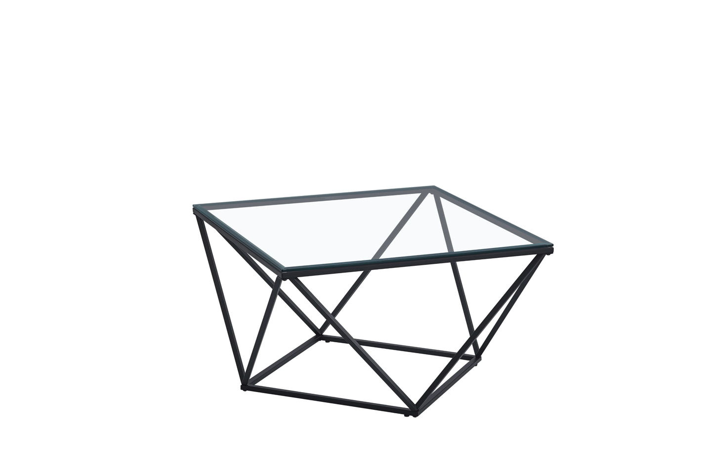 Table Basse Alina – Pieds Métal Noir & Plateau Transparent 80x80x45 cm