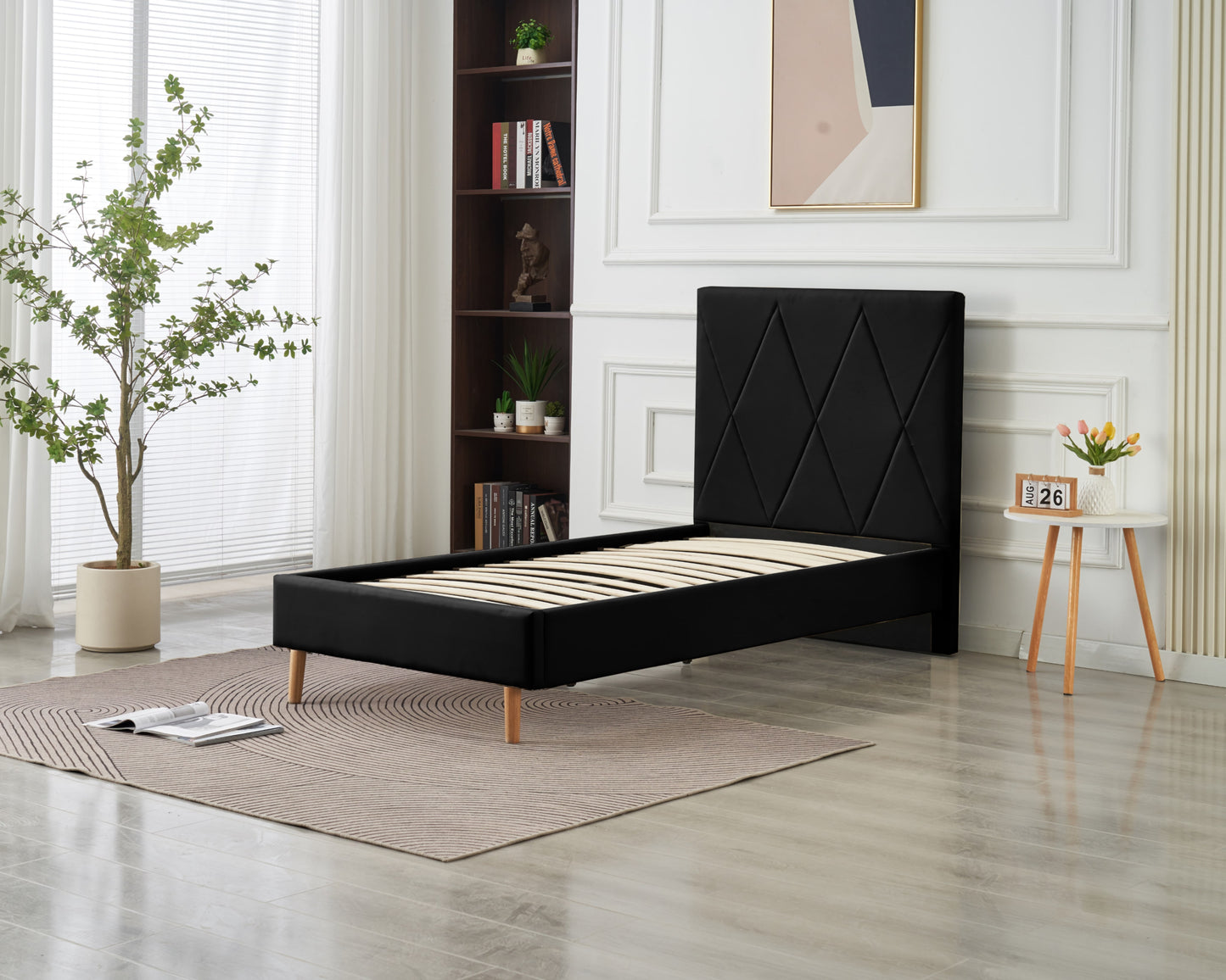 Lit Double Square – Pieds Bois 90x190 cm