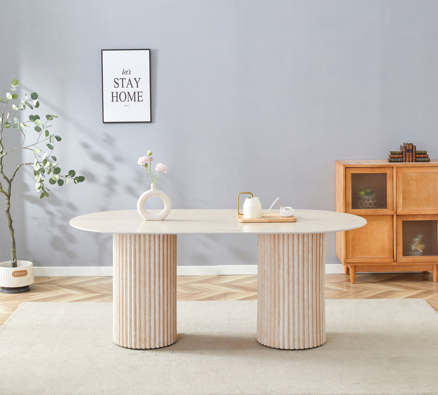 Table à manger Keysha 160x90x75 cm – Pieds métal et plateau céramique effet noyer