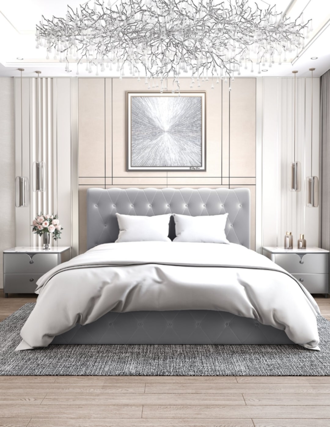 Lit Coffre « Corsica » en Velours Gris – 180x200 cm