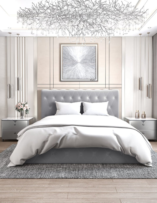 Lit Coffre « Corsica » en Velours Gris – 180x200 cm