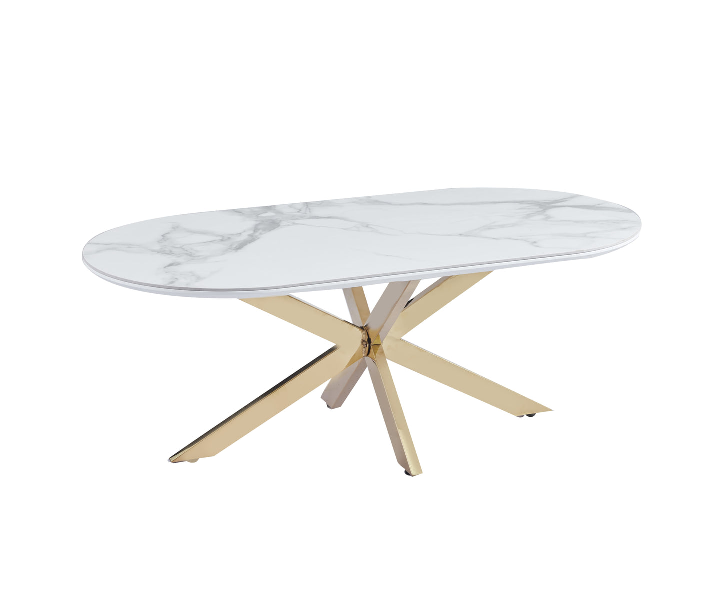 Table Basse Manon – Pied Doré & Plateau Céramique Effet Marbre Blanc 120x60 cm