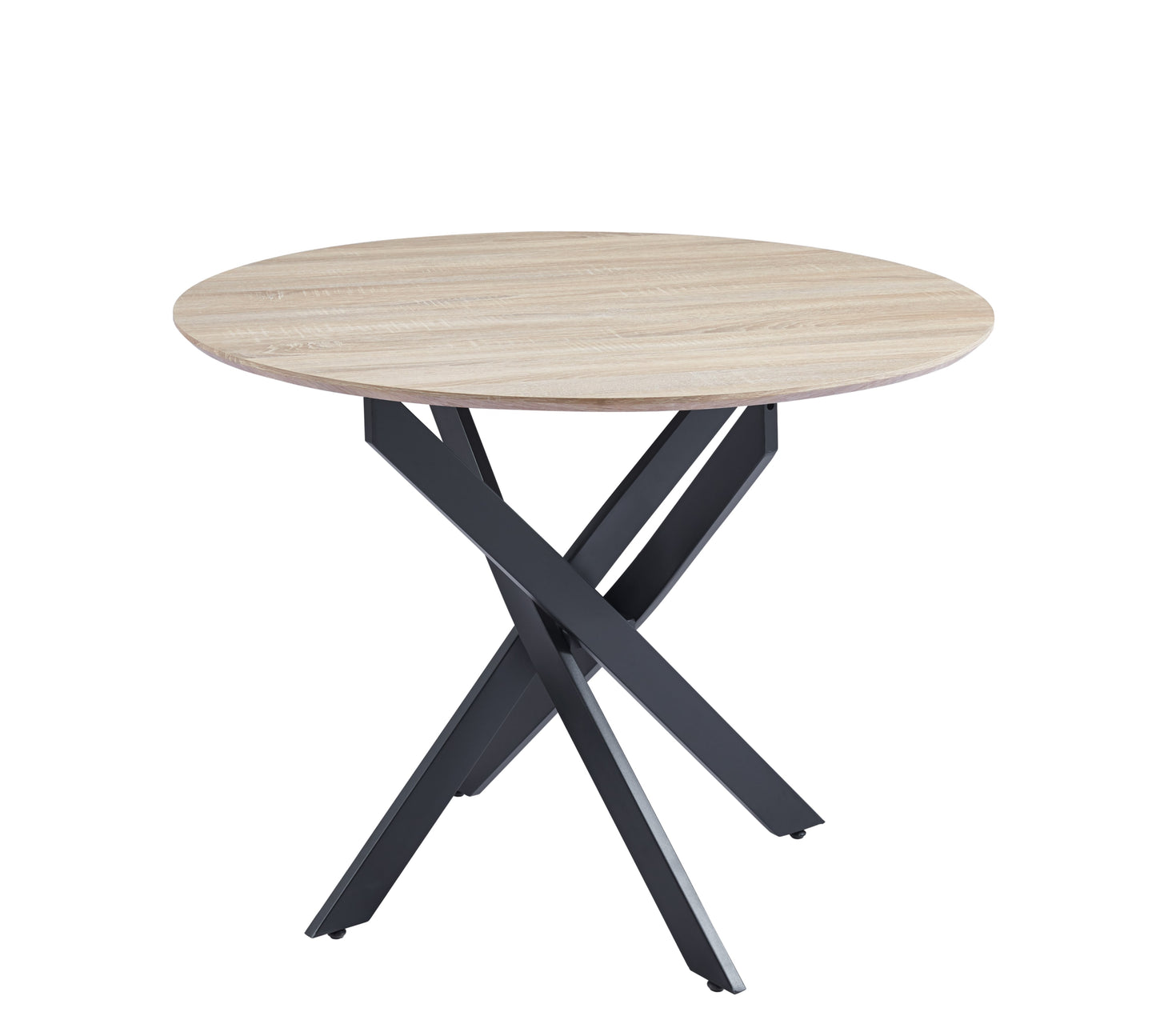 Table de repas Jessica ronde – Pieds métal noir et plateau effet chêne griffé Ø100 cm