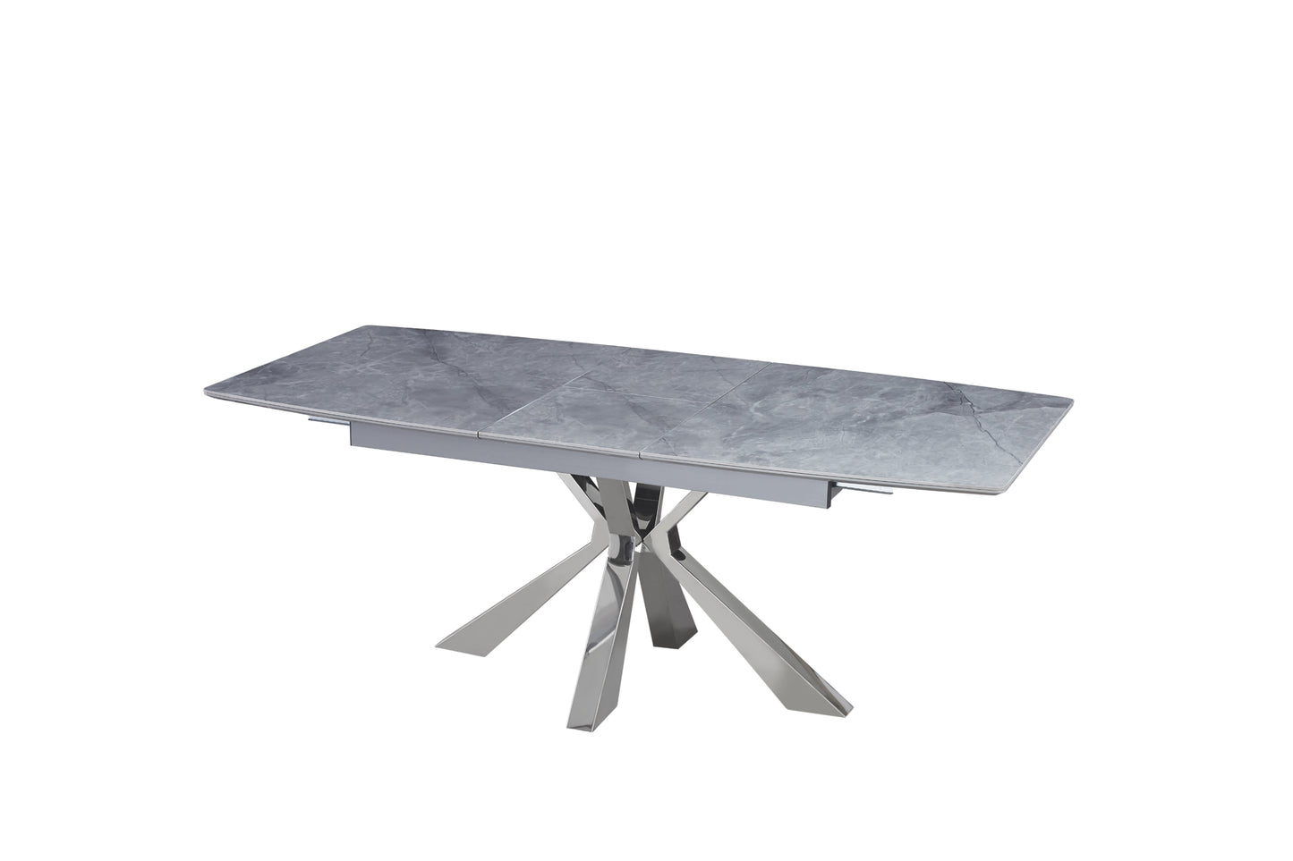 Table extensible Bianca – Pieds chrome et plateau céramique effet marbre gris 160/200x90x75 cm