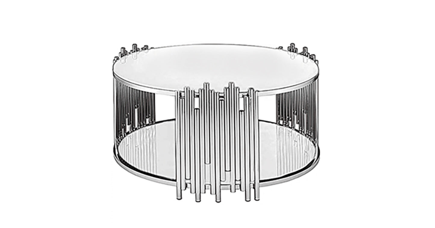 Table Basse Stick – Pieds Inox & Plateau Blanc 90x45 cm