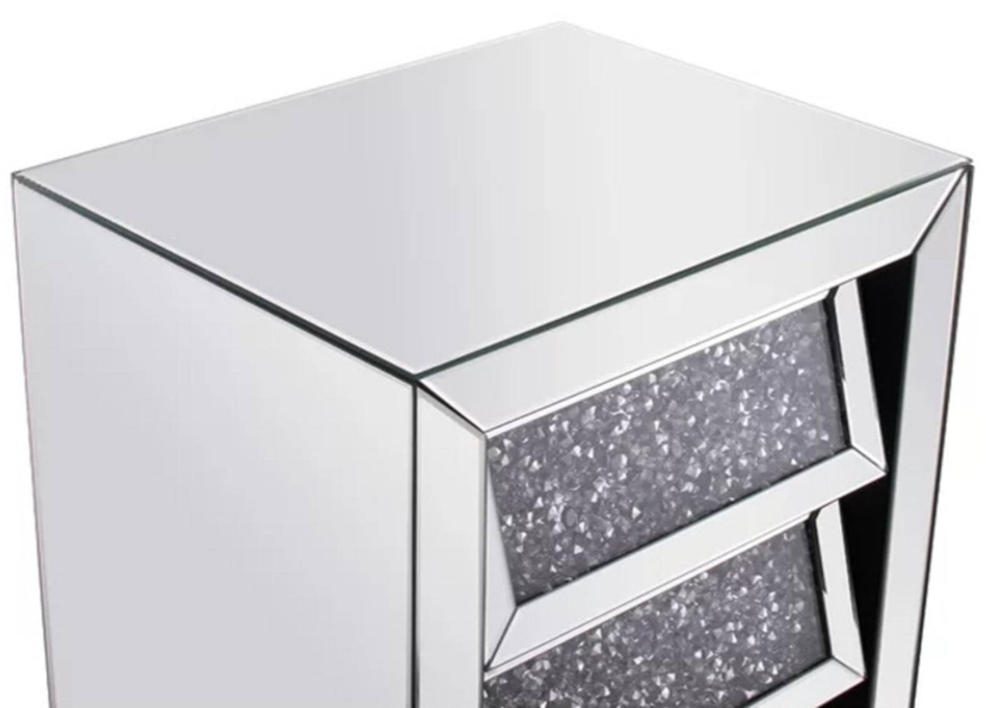 Table de chevet 3 tiroirs miroir et Diamond – élégance et rangement pratique