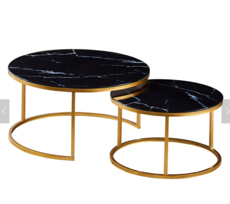 Tables Basses Gigognes Romro – Pieds Gold & Plateaux Marbre Noir 80x45 + 60x38 cm