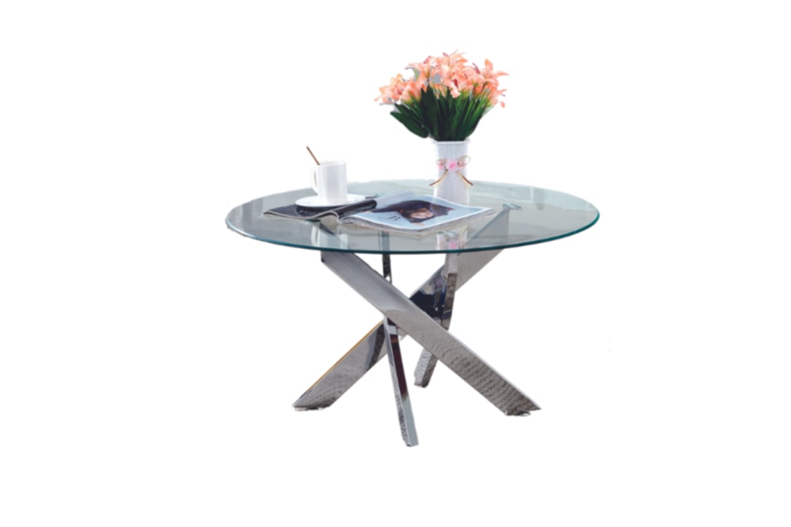 Table Basse Ronde Jessy – Pieds Chrome & Plateau Transparent 80x45 cm