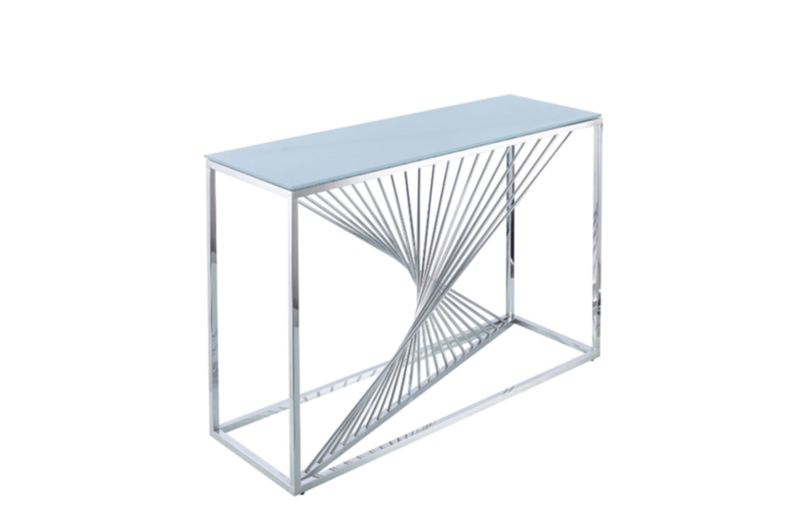 Console Brittany en Chrome avec Plateau Marbre Blanc – 120x40x78 cm