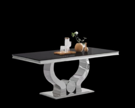 Table repas Trofy – Pieds chrome et plateau noir 180x90x75 cm