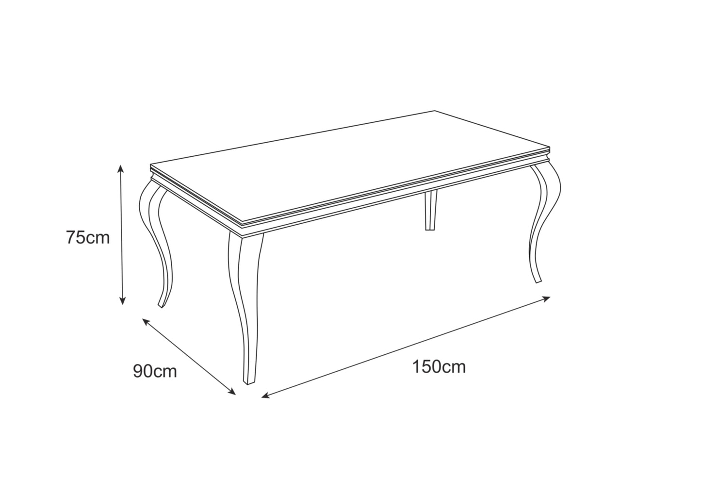 Table repas Baroque – Pieds chrome blanc et plateau Ultra 150x90x75 cm