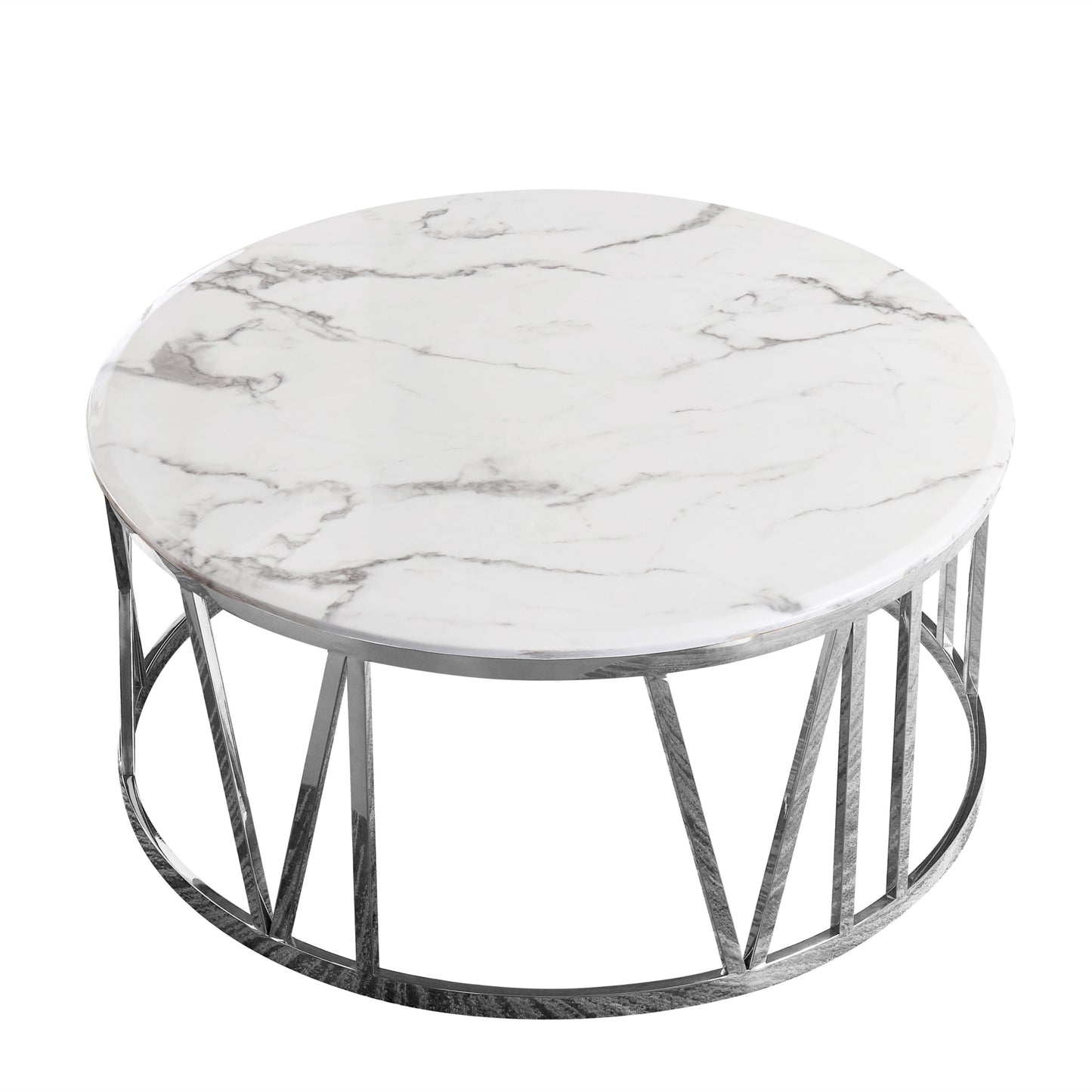Table Basse Atoms – Chrome & Marbre Blanc 100 cm