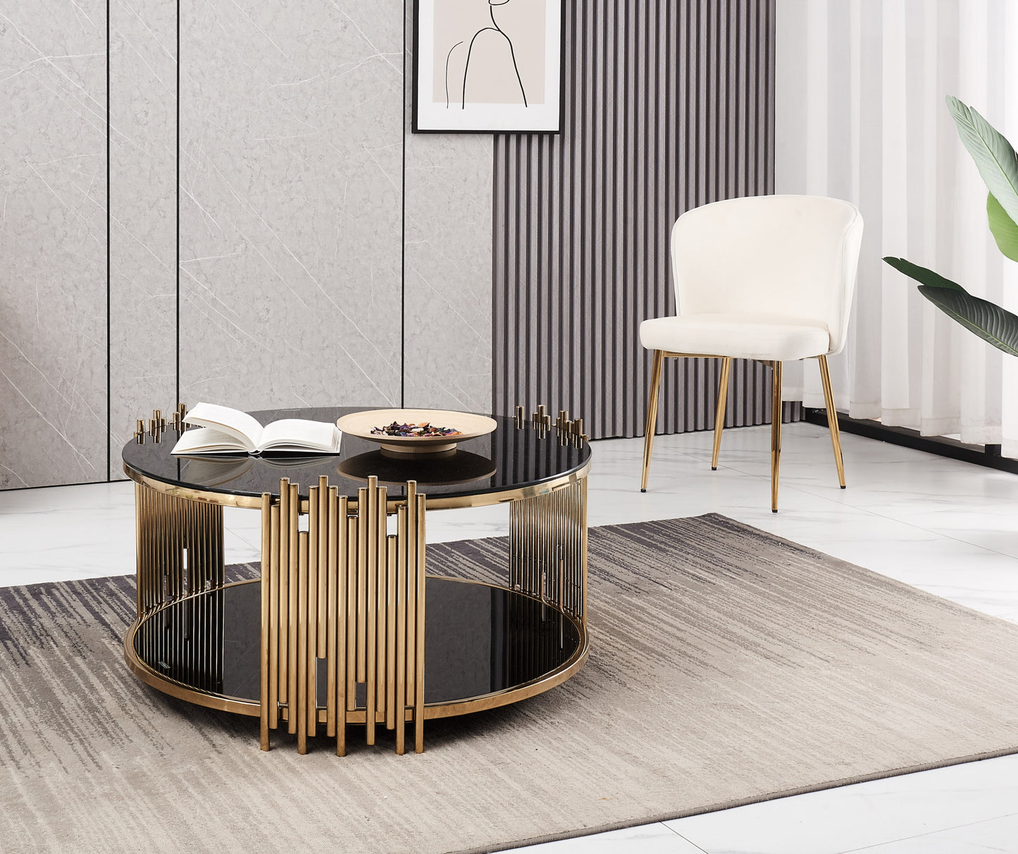 Table Basse Stick – Pieds Gold & Plateau Noir 90x45 cm