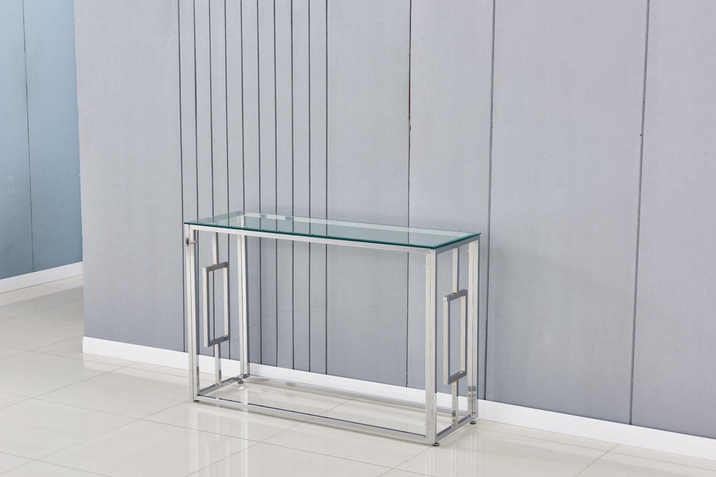 Console Sophie en Métal Chrome et Verre Transparent 120x40x78 cm