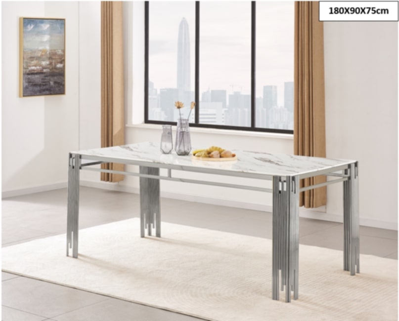 Table à manger Flute – Pieds chrome et plateau 180x90x75 cm